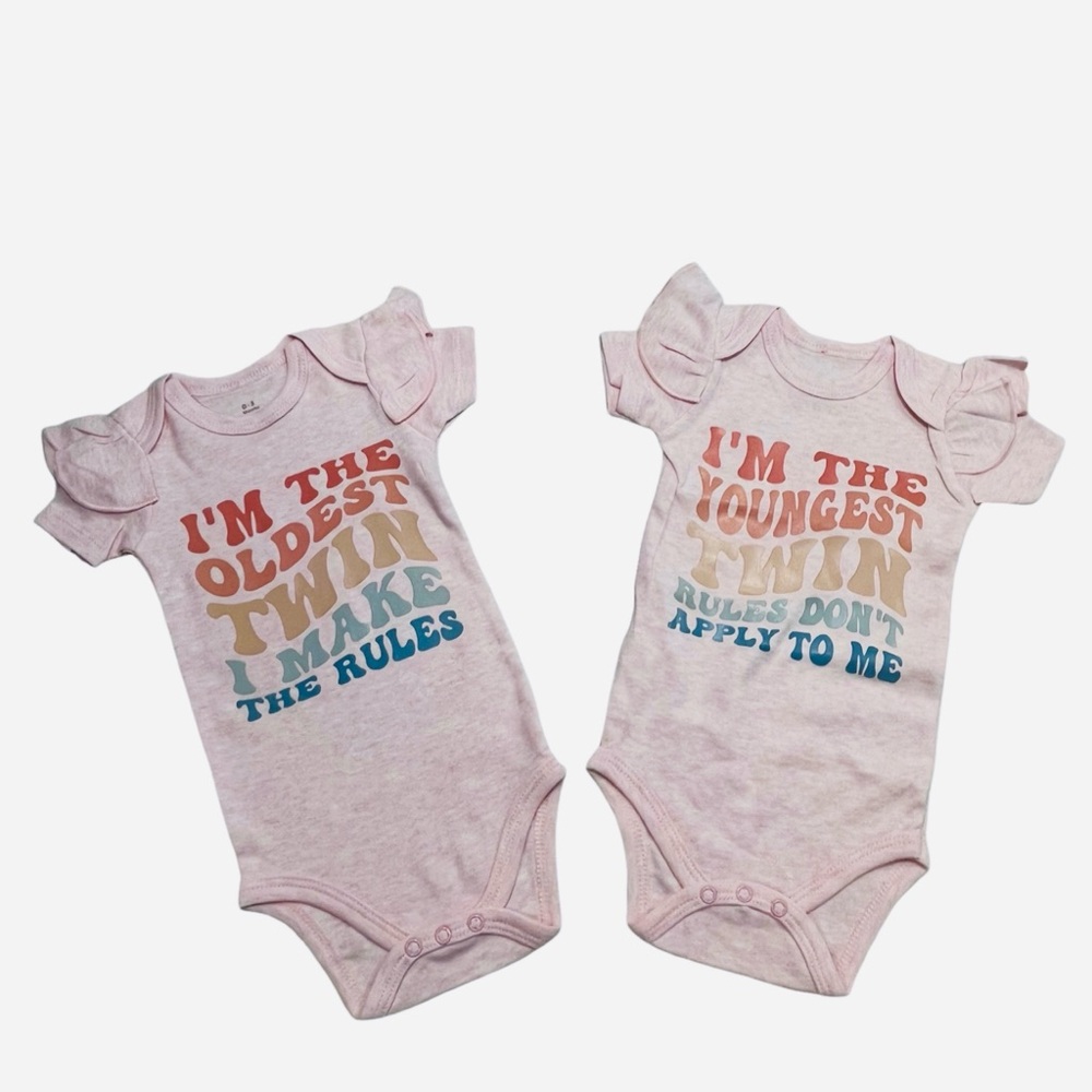 Custom Twin Girl Onesies Set Pink EUC Size 0-3 Months